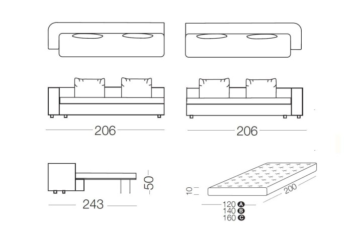 Foster - elemento 2 posti con letto, dimensioni