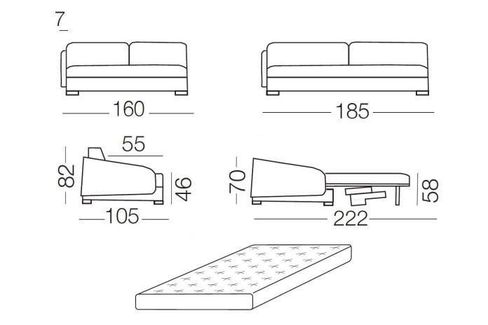 Vivien - elemento 2 posti con letto, dimensioni