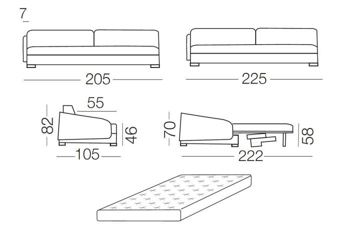Vivien - elemento 3 posti con letto, dimensioni