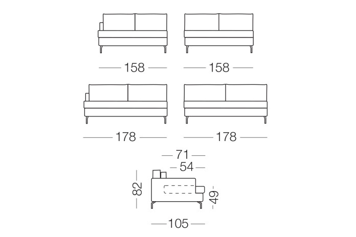 Dave couch with feather cushions, available as a 2-seater, 3-seater, 4-seater