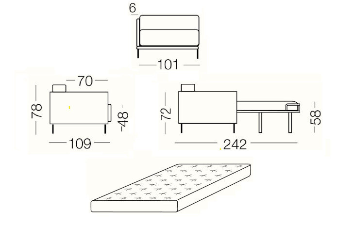Two-tone Marsalis - 1 seater sofa bed, dimensions