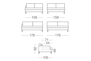 Dave couch with feather cushions, available as a 2-seater, 3-seater, 4-seater