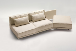 Dennis sofa bed with rotating seat and chaise longue equipped with optional armrest.