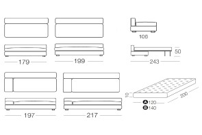 Rufus - 2-seater sofa bed, measurements