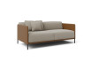 Side view of two-tone sofa bed with down filling cushion