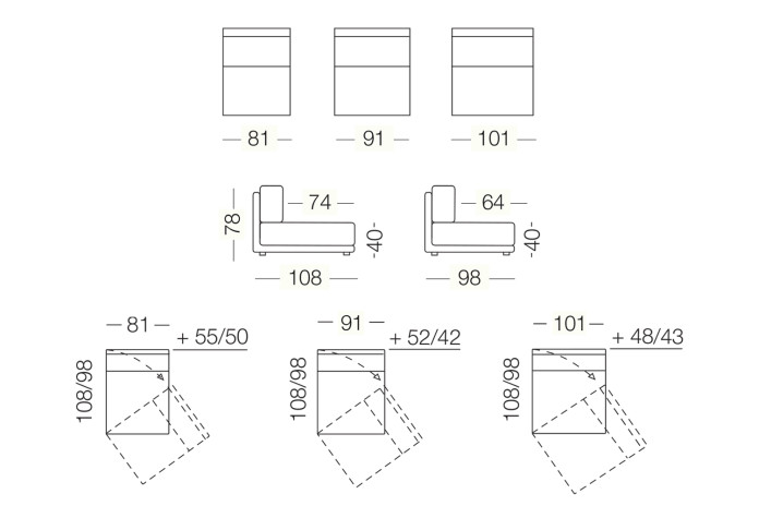 Modulares Schlafsofa Dennis mit Halbinsel mit optionaler Armlehne