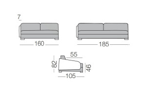Vivien - 2 Sitzer zweifarbiges Sofa Element, Maße