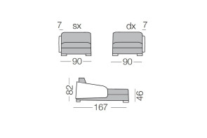 Vivien - zweifarbiges Sofa mit Chaiselongue, Maße