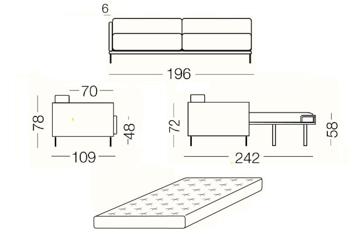 Marsalis Bicolore - module 3 places convertible pour canapé, dimensions