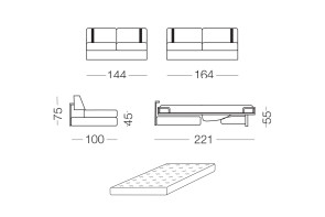 Ellington - module 2 places convertible pour canapé, dimensions