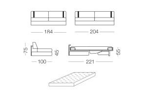 Ellington - module 3 places convertible pour canapé, dimensions