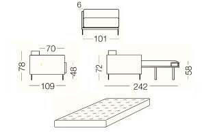 Marsalis Bicolore - module 1 place convertible pour canapé, dimensions