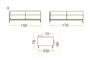 Marsalis - module 2 places pour canapé, dimensions