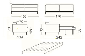 Marsalis Bicolore - module 2 places convertible pour canapé, dimensions
