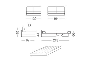 Prince - module 2 places convertible pour canapé, dimensions
