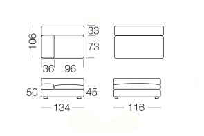 Rufus - module 1 place fixe pour canapé, dimensions