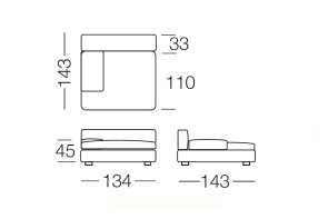 Rufus - module méridienne pour canapé, dimensions