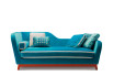 Jeremie-EVO Special Edition : modèle Trendy en velours turquoise avec piètement laqué RAL. Revêtement Designers Guild, coussins inclus
